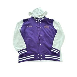 SA Hoodie Varsity Letterman Jacket Size XL Fleece Snap Bomber Mens Purple #UV9-1